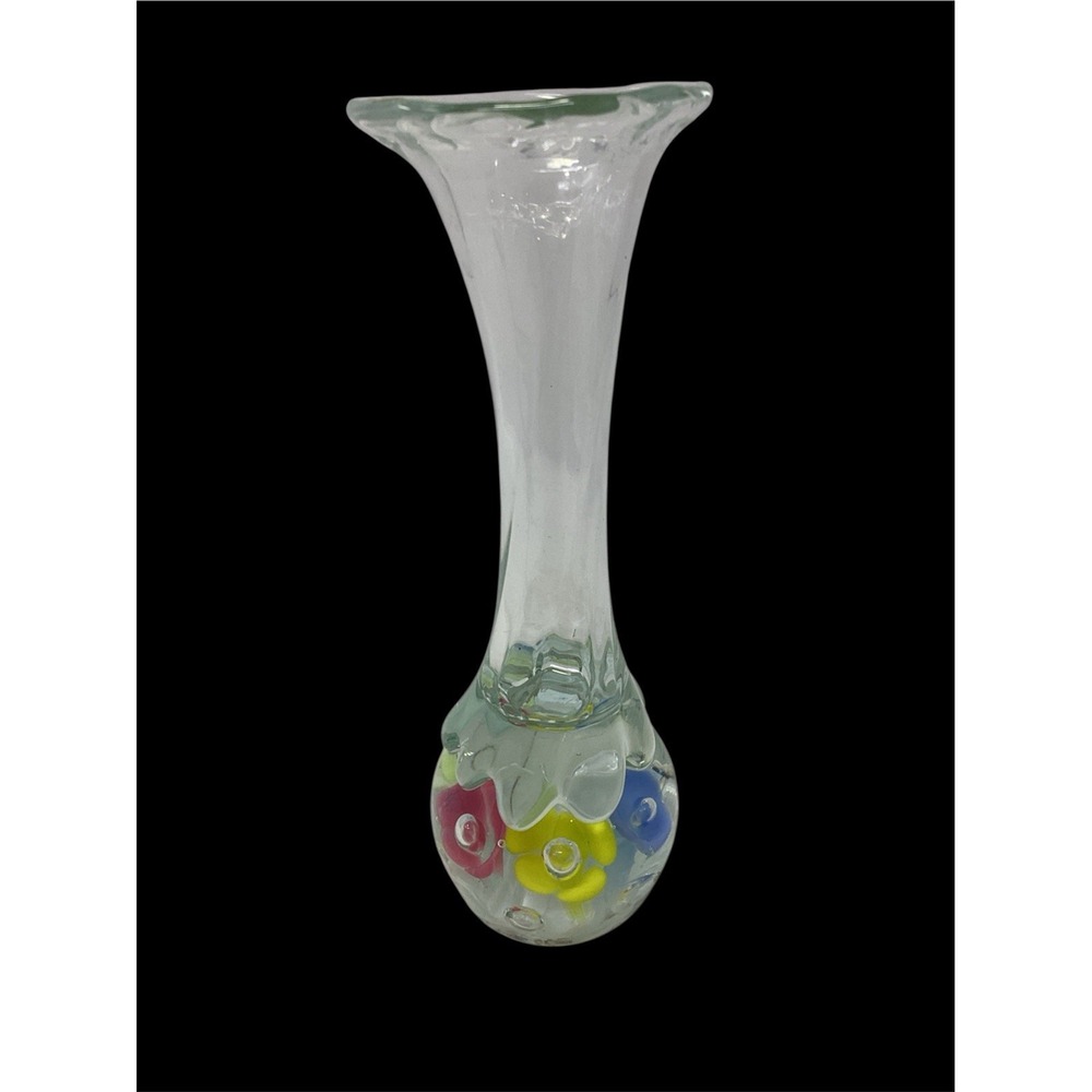 Vtg Joe St. Clair Art Glass Flower Paperweight Bud Vase Pastel 8"